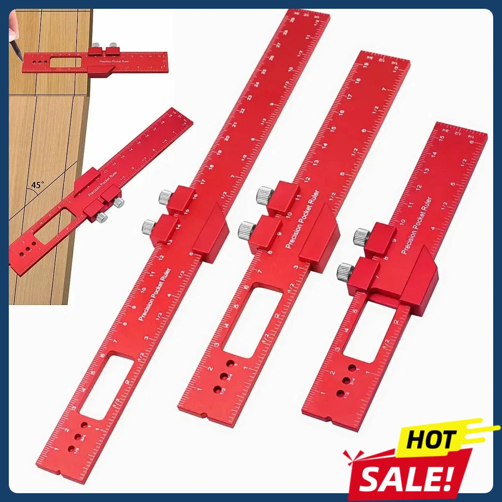 Precision T Type Pocket Ruler Inch Metric Measuring Tool with Slide Stop for Carpentry Marking Zpaxo