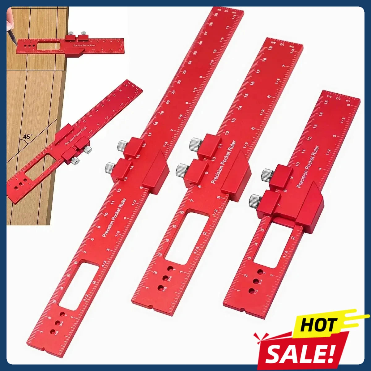Precision T Type Pocket Ruler Inch Metric Measuring Tool with Slide Stop for Carpentry Marking Zpaxo