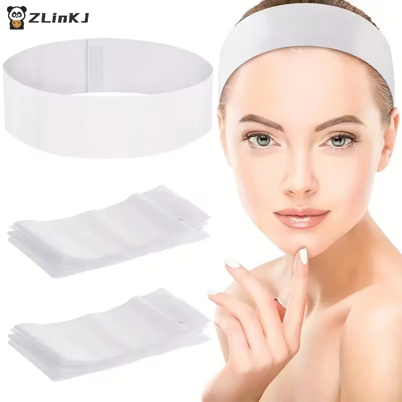 ▶10/50/100pcs Disposable Headbands Spa Salon Facial Headband Black White Pink Elastic Adjustable Magic Tape Skincare Accessory Zpaxo