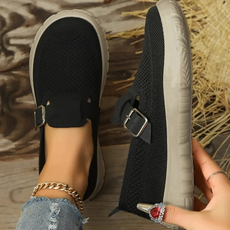 Women's Mesh Fabric Breathable Comfortable Vintage Wedge Mid Heel Zpaxo black 36