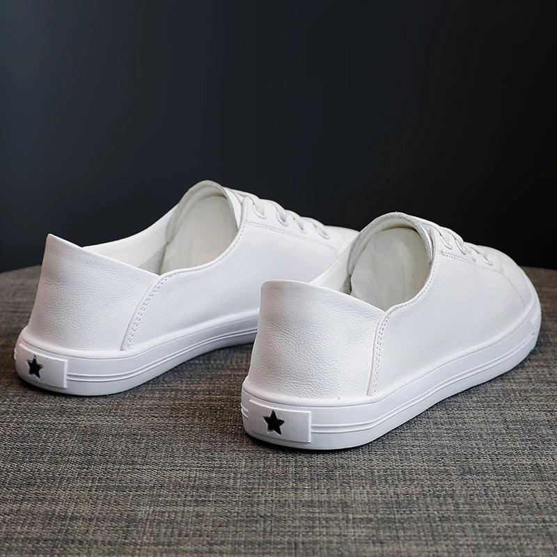 2026 Summer Leather White Sneakers Women Shallow Cut Fold Down Heel Zpaxo