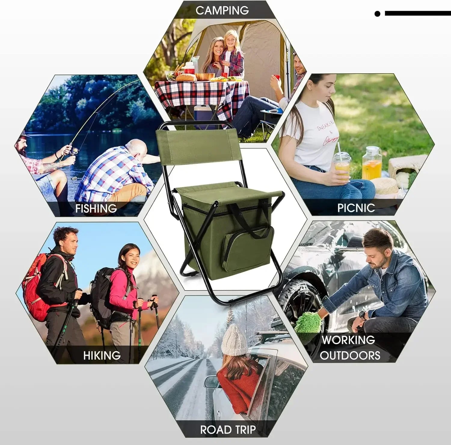 Portable Folding Fishing Chair with Cooler Bag & Backrest 2-Pack