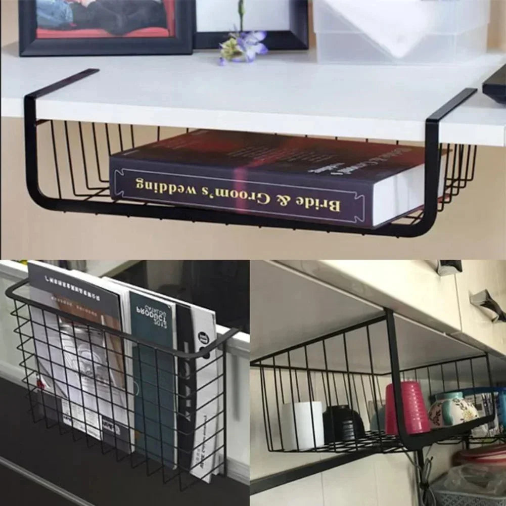 Cupboard Under Storage Iron Cabinet Closet Desk Hanging Mesh Basket Wire Bookcase Shelf Rack Organizer 1Pc Zpaxo