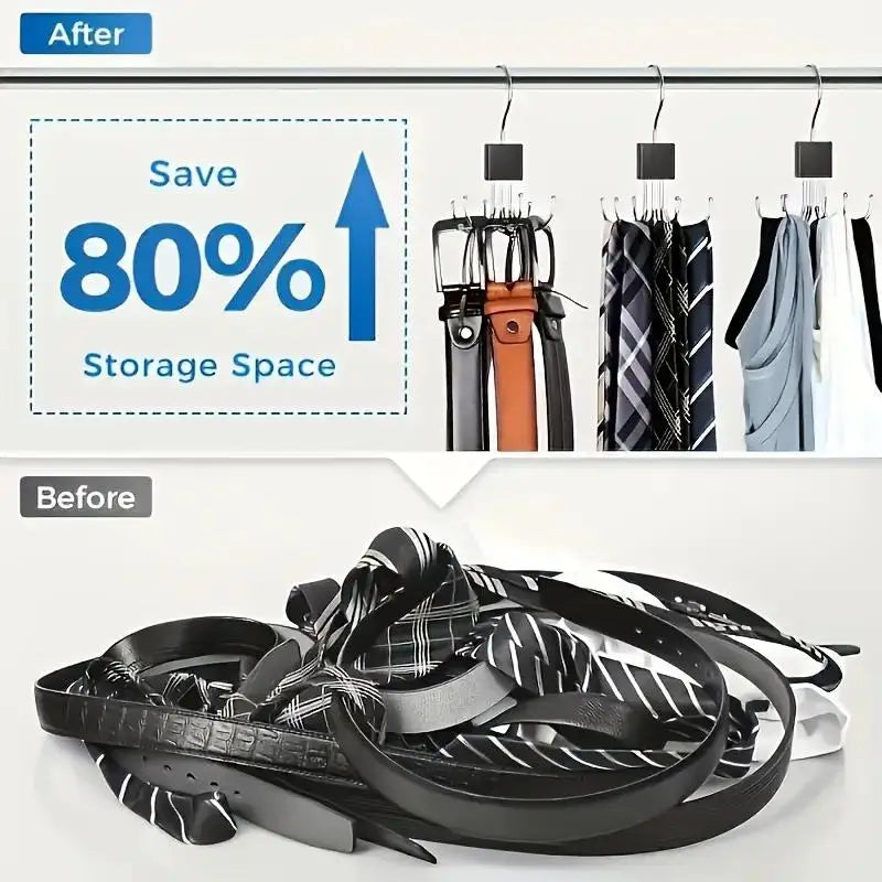 Rotating Wood & Multipurpose Hanger for Belts, Bras, Ties, Scarves,Space-Saving Design with Stainless Steel Hooks Zpaxo