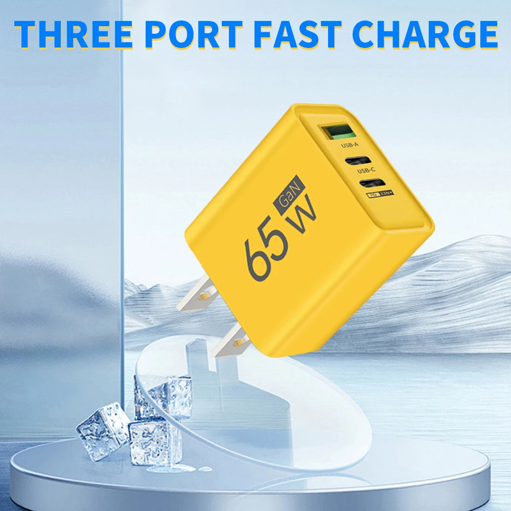 65W 3 Port GaN USB Charger Type C Fast Charging Phone Charger Adapter For iPhone Samsung Xiaomi Huawei Quick Charge Wall Charger Zpaxo