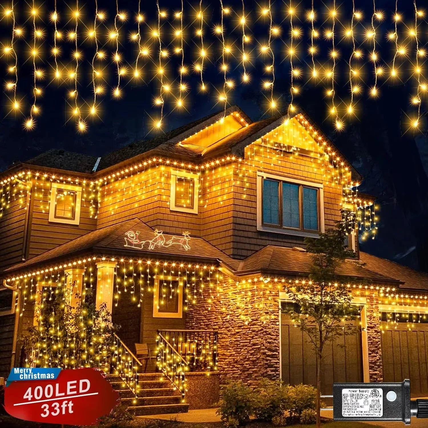 Solar LED Ice Bar Lights 10m 400led Christmas Colorful Curtain Lamp String Solar Starry Decorative Light Zpaxo Warm White 10M 300LED