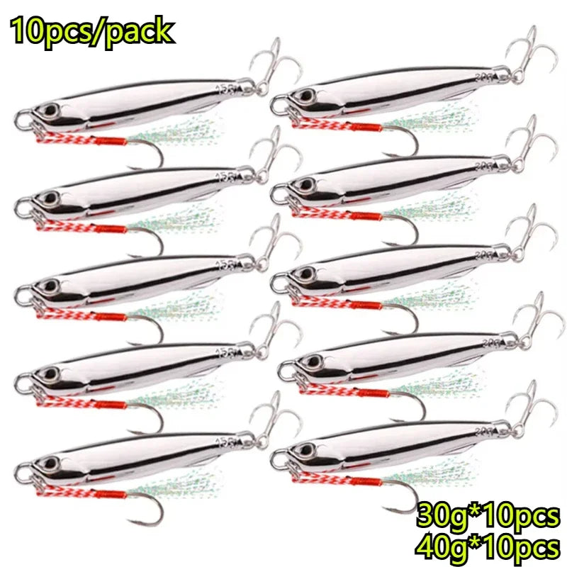 10-Pack Metal Jig Lures 20/30/40g – Saltwater Bass Fishing Metal Jig Lures Zpaxo
