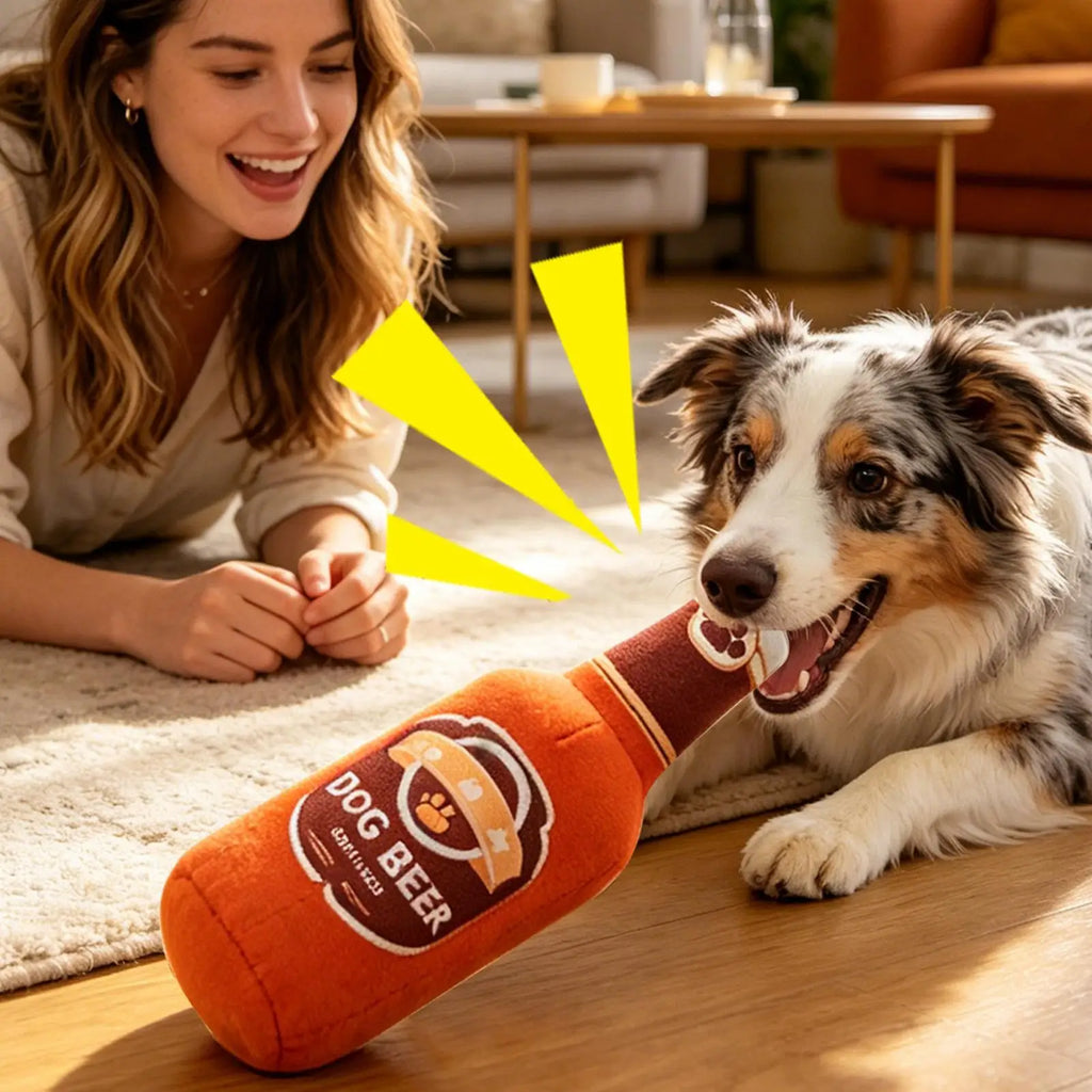 Beer Bottle Squeaky Plush Dog Toy – Interactive Chew Toy Squeaky Dog Toy Zpaxo