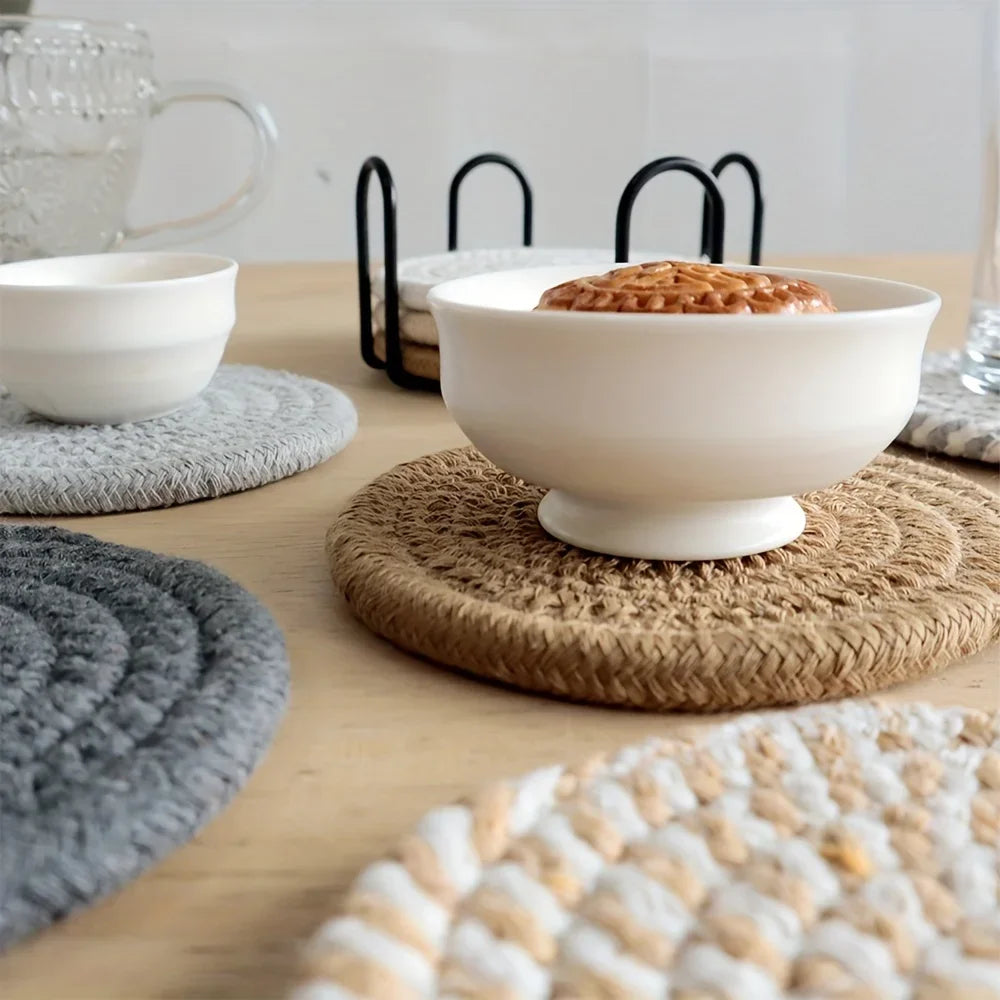 4pcs Absorbent Drink Coasters, Minimalist Cotton Fabric Coasters with Non-Woven Lining for Coffee Table Home Decor Zpaxo