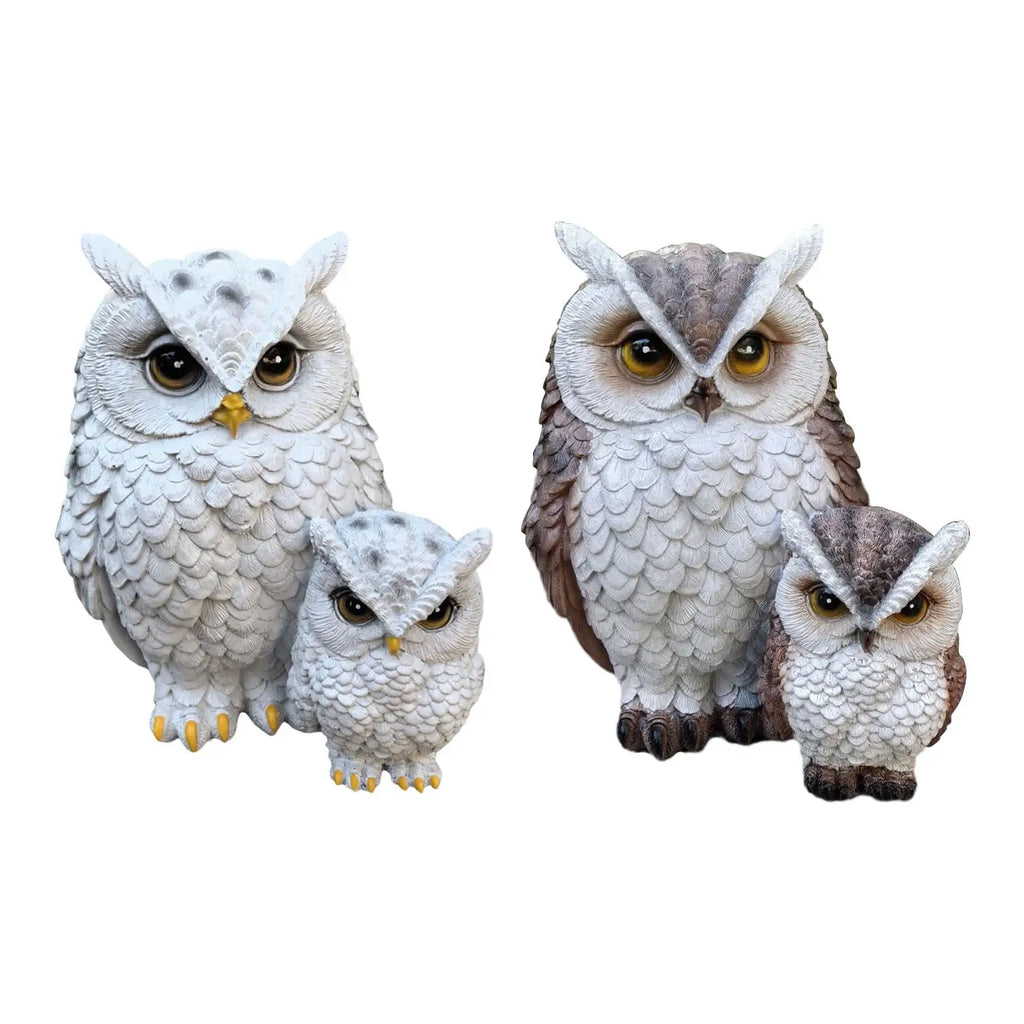 Resin Owl Statue – Mother & Child Bird Sculpture Garden Decor Resin Bird Figurine Zpaxo