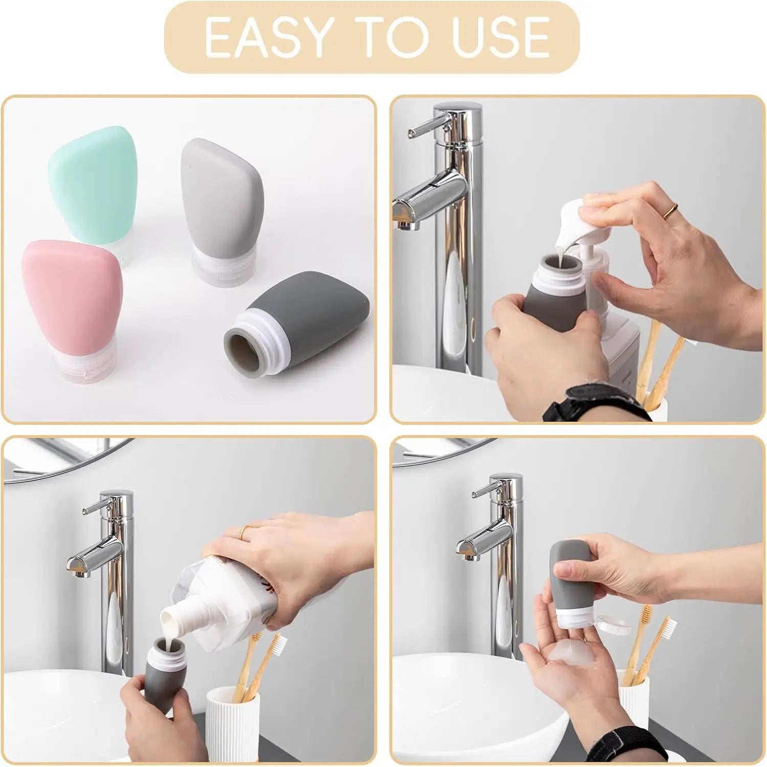 4-Pack Silicone Travel Bottles – Leak-Proof Collapsible Set