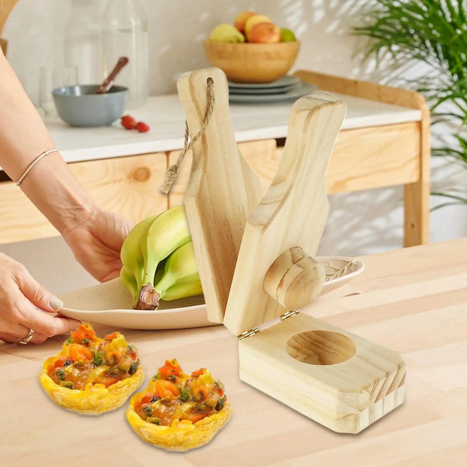 Wooden Plantain Press Maker Banana Masher Kitchen Tool Cooking Fried