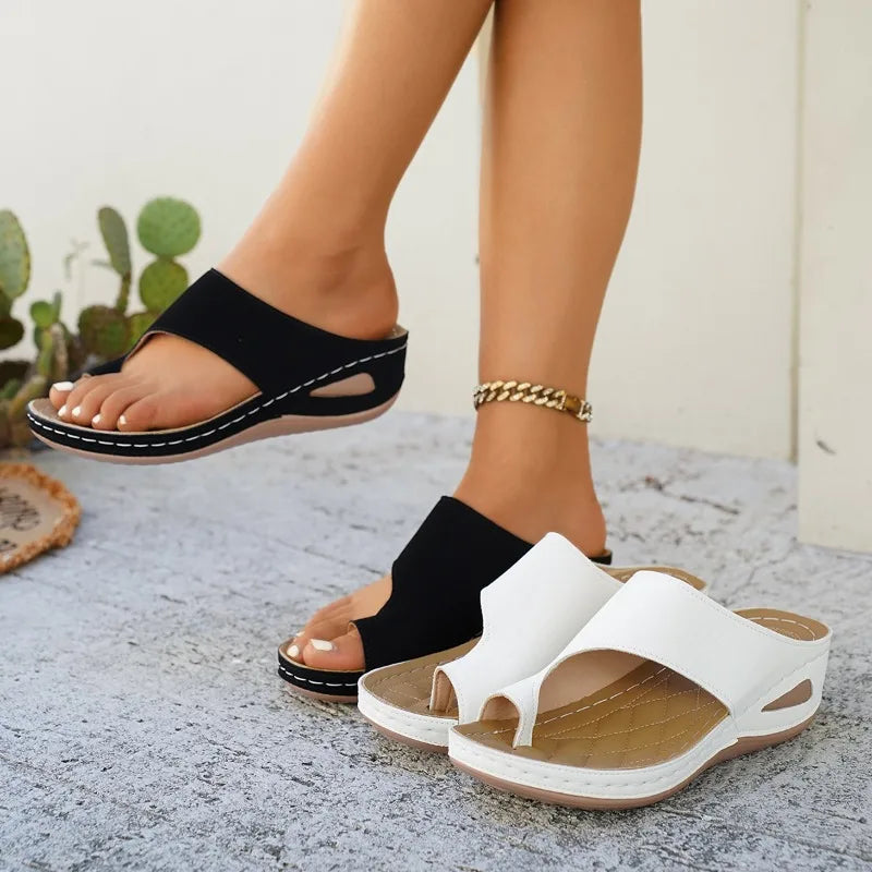 Women's Fish Mouth Toe Loop Comfortable Breathable Vintage Wedge Heel Zpaxo