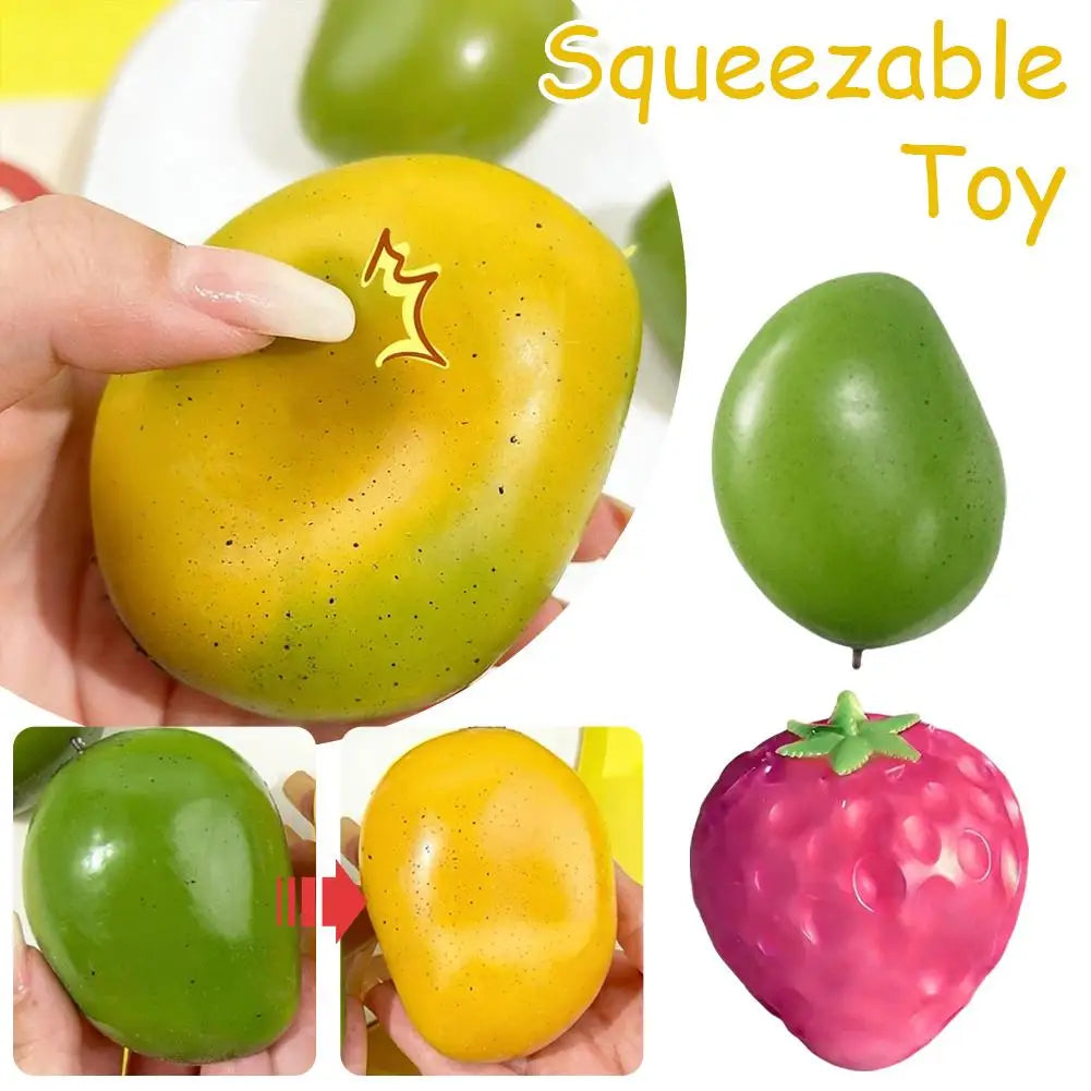 NEW Stress Relief Squeeze Toy for Adults, Color-Changing Fruit Ball Strawberry & Mango Slow Rebound De-Stress Toy, Creative Gift Zpaxo