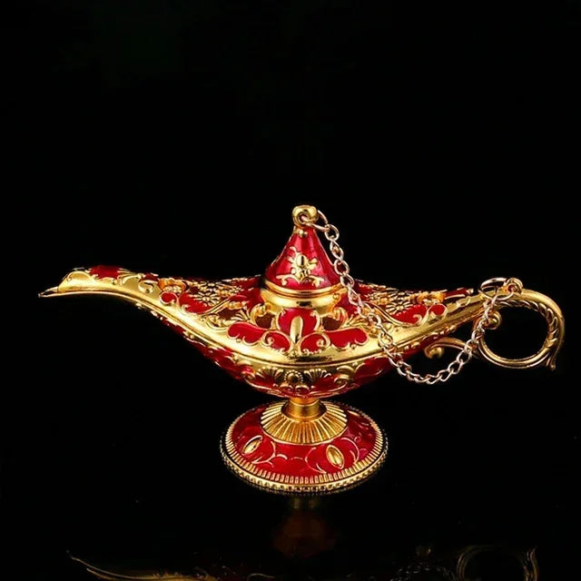 1Pc Genie Magic Lamp Aladdin Decoration European Vintage Home Decoration Russian Wishing Lamp Metal Decoration Craft Souvenir Zpaxo Gold Red-S