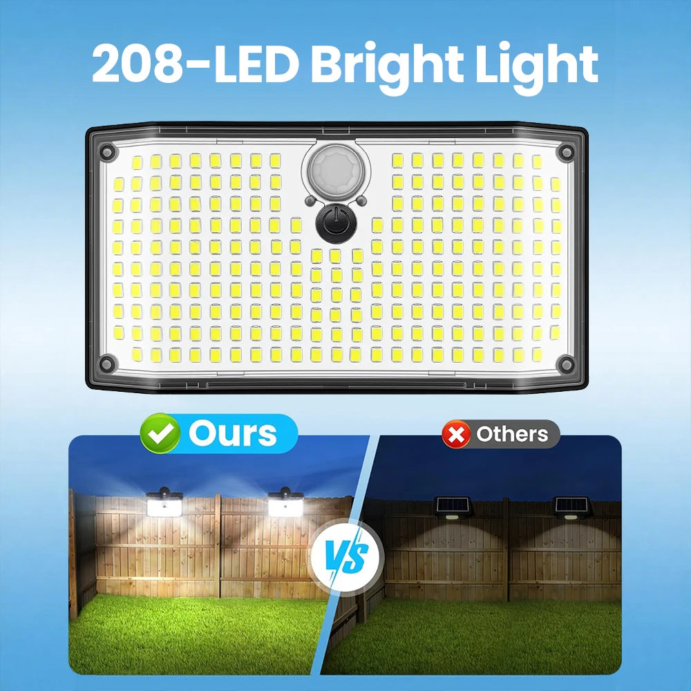 208LED Clip On Solar Wall Lights Outdoor Motion Sensor 3 Lighting Modes IP65 Waterproof Solar Railing Lights For Fence Railing Zpaxo