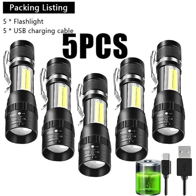 KDULIT Mini COB+XPE LED Torch – USB Rechargeable Zoomable Flashlight