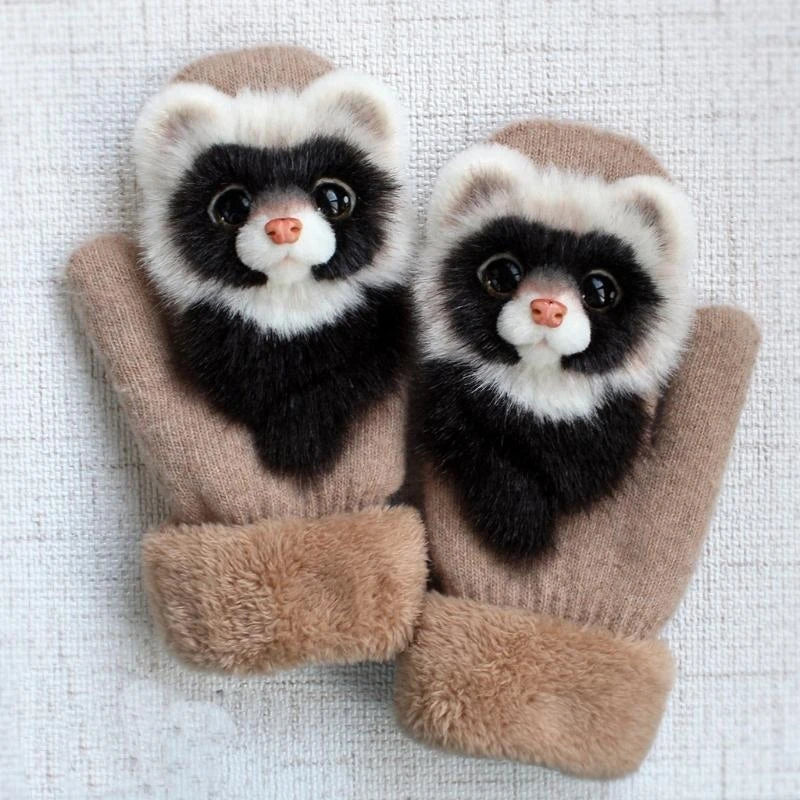 Cartoon Gloves Kids Knit Winter Mittens Kid Animal Plush Mitts Zpaxo