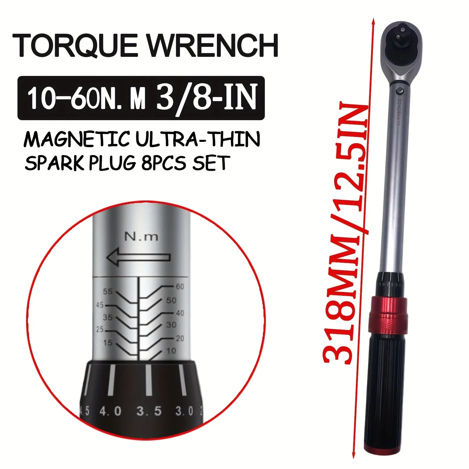 3/8 Inch Drive Click Torque Wrench Set, (10-60 Nm) Dual Direction Adjustable Torque Wrench with Spark Plug Socket Zpaxo
