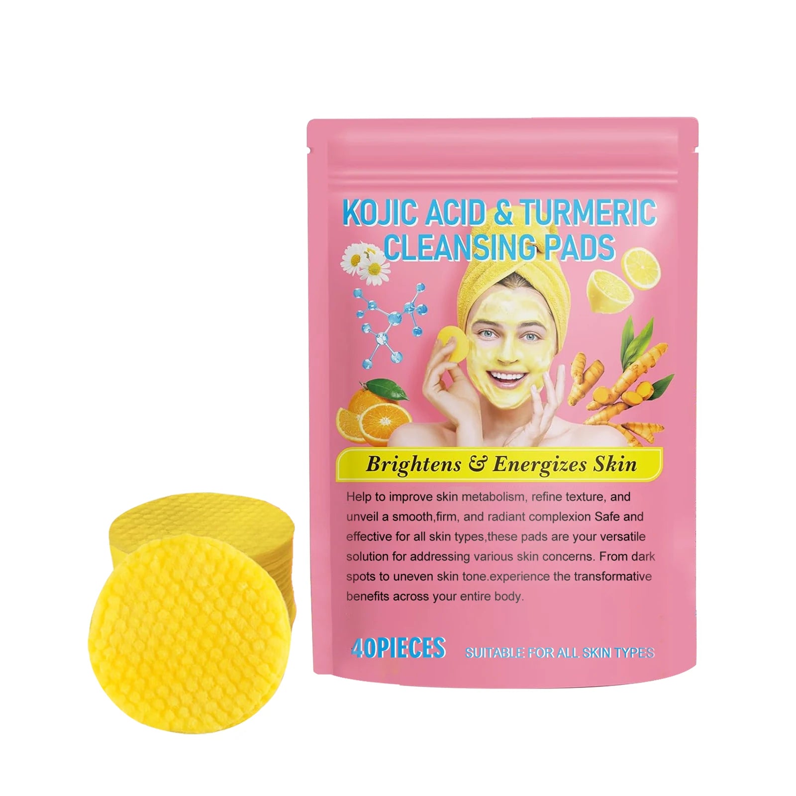 Turmeric Kojic Acid Cleansing Pads 40pc – Fade Dark Spots Exfoliating Cleansing Pads Zpaxo 40Pcs B