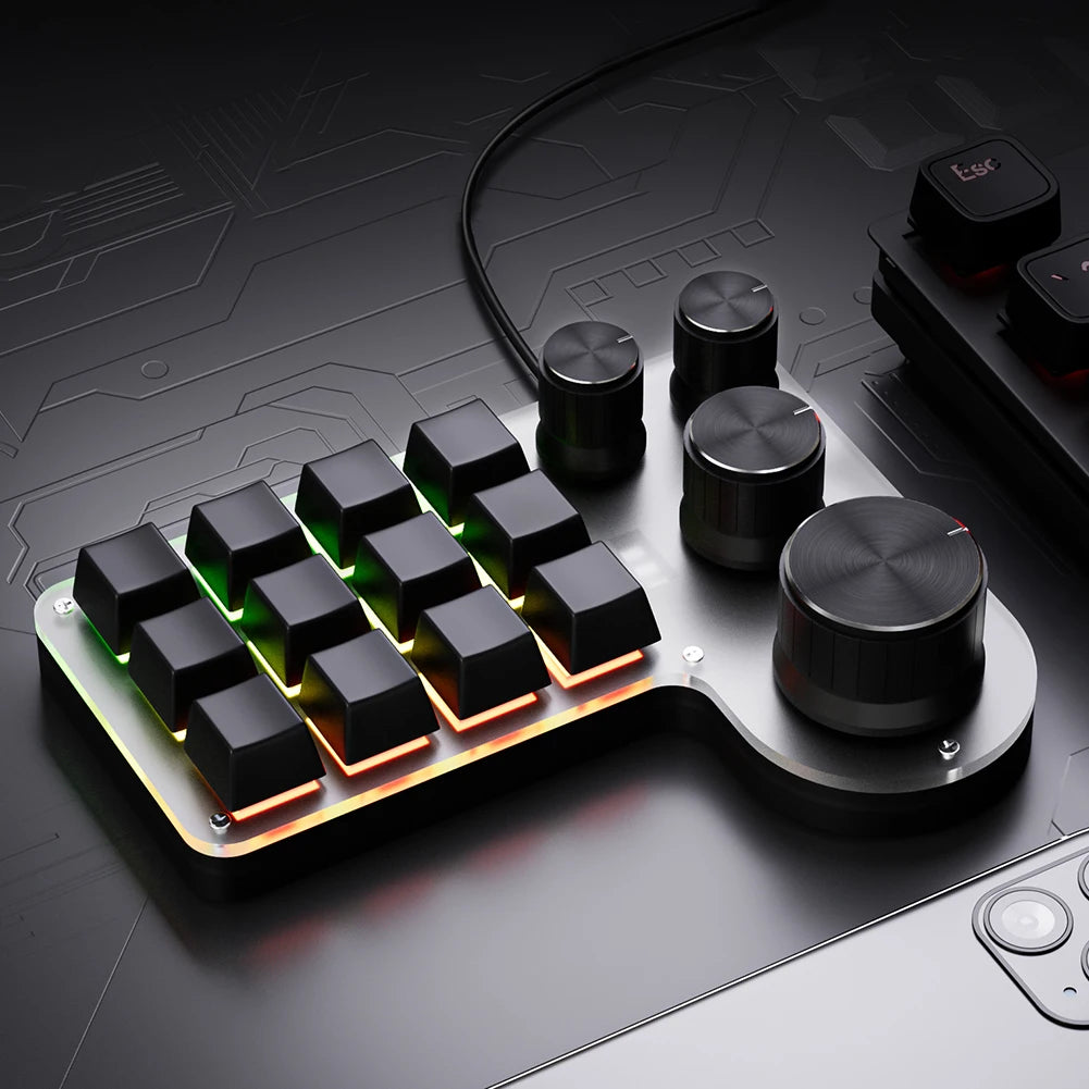 12 Keys 4 Knobs Programming Macro Keyboard Red Switch USB Wired