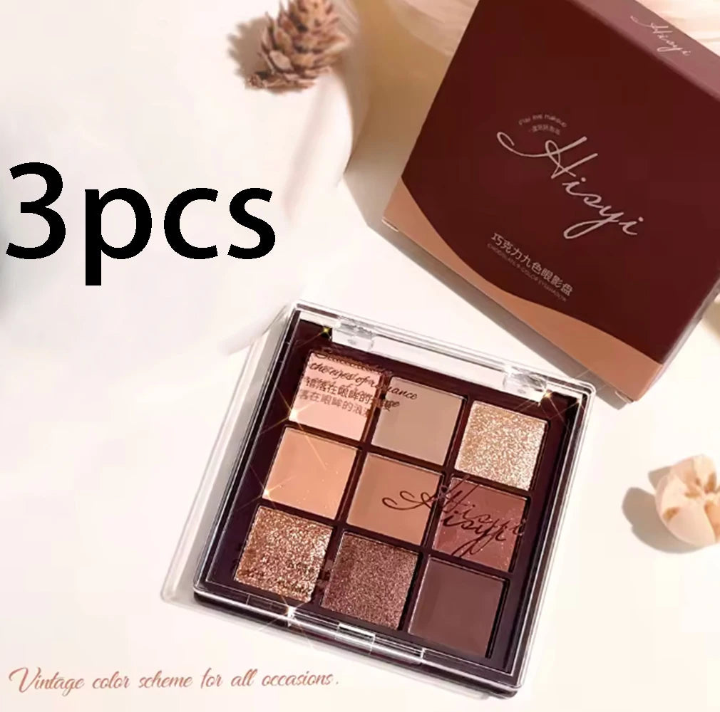 Eyeshadow palette, nine-color chocolate eyeshadow palette, pearlescent matte, large glitter, fine comprehensive palette Zpaxo 01-3pcs