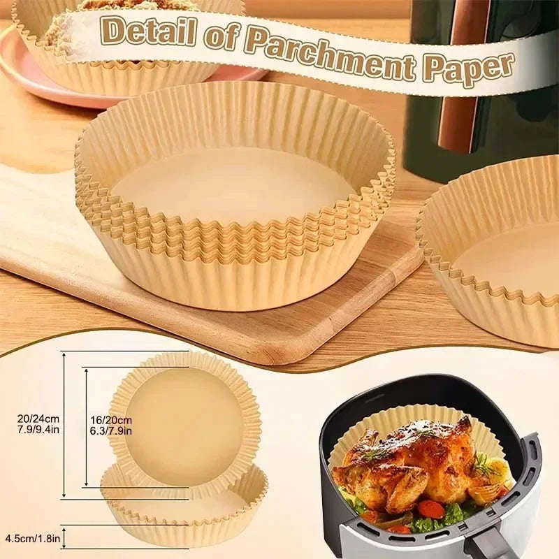 50/100PCS Air Fryer Disposable Paper Square Round Baking Paper Barbecue Plate NonStick Mat Kitchen Oven Oil Absorbing Paper Tool Zpaxo