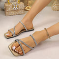 Luxury Women Slippers Large Outdoor Sandals Diamond Embellished Flat