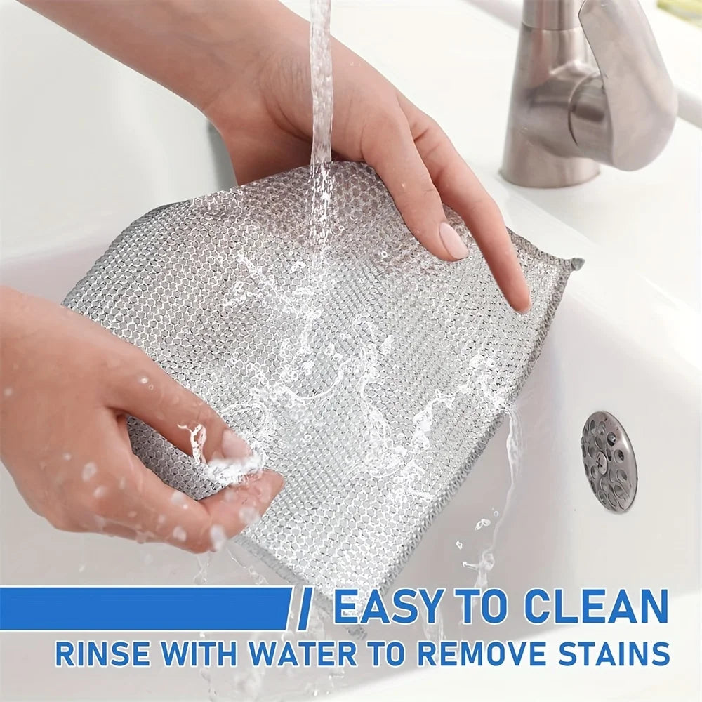 20-5pcs Thickened Steel Wire Cleaning Cloth Non-Scratch Double-layer Iron Microfiber Mesh Dishrag Washing Pot Rags Kitchen Towel Zpaxo 5pcs