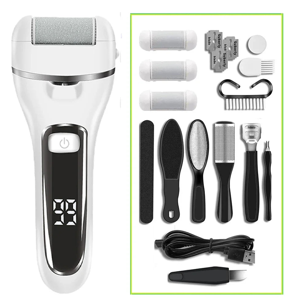 Electric Foot Callus Remover – 18-in-1 Rechargeable Pedicure Kit Electric Callus Remover Zpaxo FT001-White-10PCS