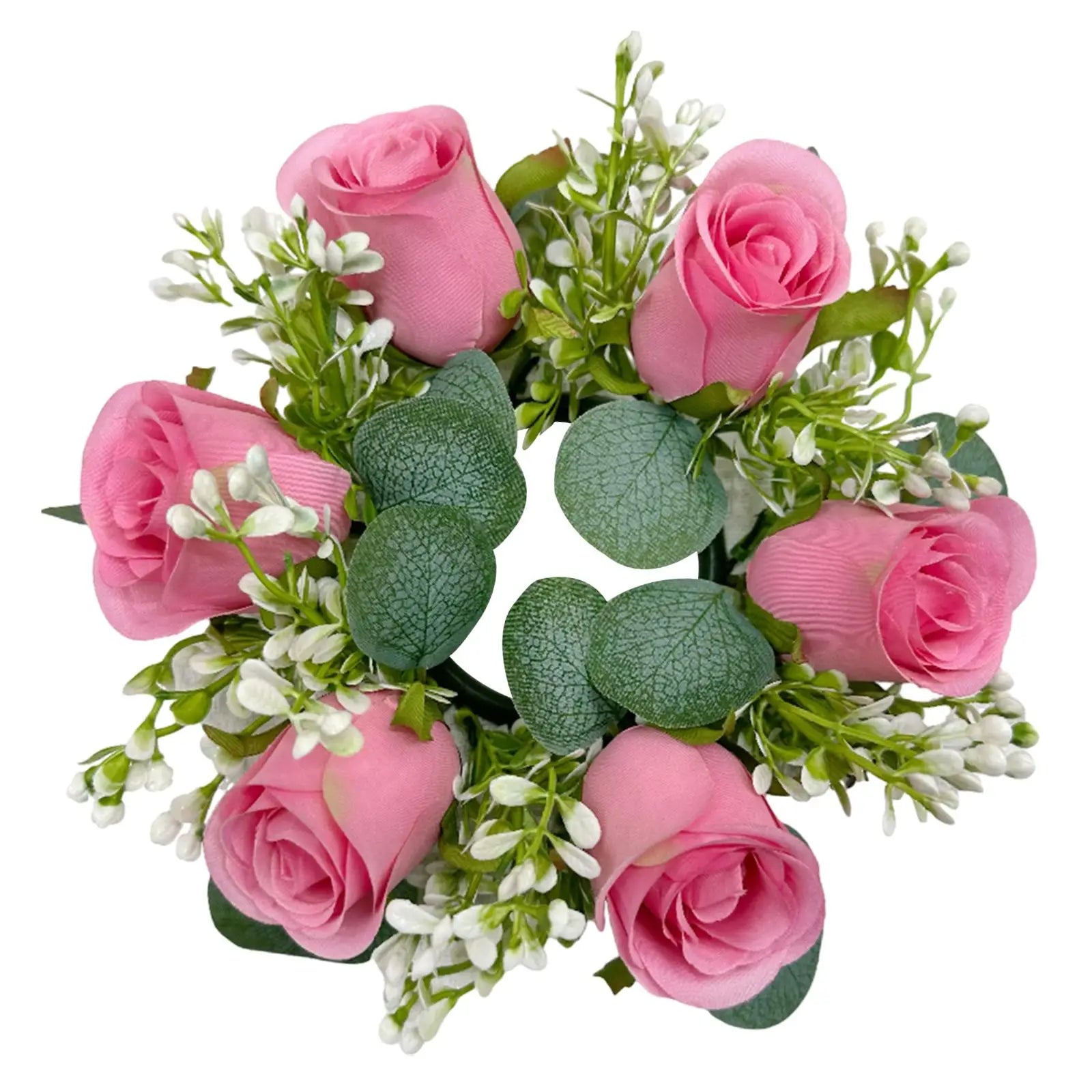 Artificial Flower Candle Ring Wreath | Pillar Candle Holder Floral Candle Ring Zpaxo Dark Pink