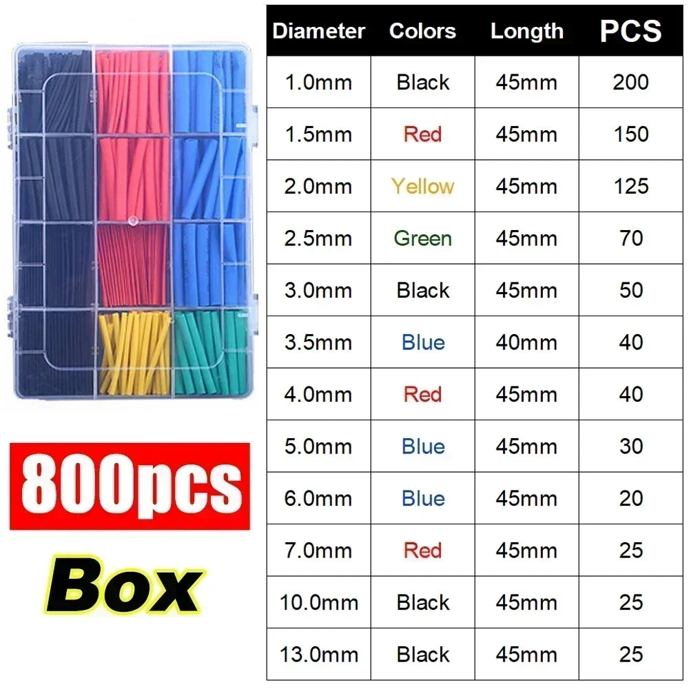 Shrinking Heat Shrinkable Tubing 2:1 Polyolefin Tube Sleeve Wrap Wire Set Multi-Color Cable Protection Thermoresistant Tubing Zpaxo 800pcs (box) Mixed-size