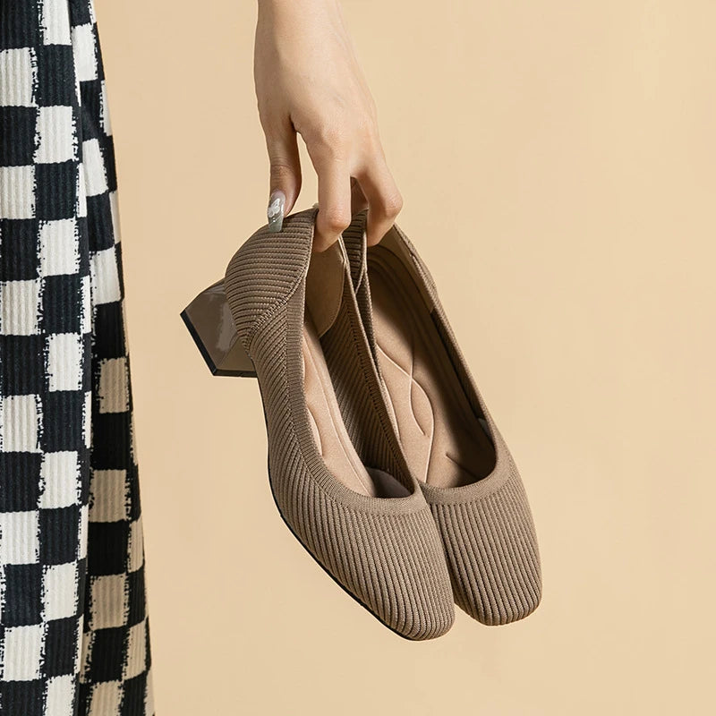 Straight Grain Square Toe Princess Shoes Thick Heel Single Women Zpaxo