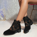 Women Boots 2024 New Spring Summer Shoes for Women Retro Embroidery Elegant Round Head Lace Short Boots Women Zapatos De Mujer Zpaxo black 35