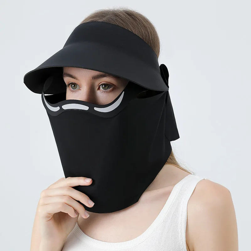 Neck protection magnetic sun protection hat women's sun protection hat outdoor sports sun hat full face sun protection mask Zpaxo black Protective helmet