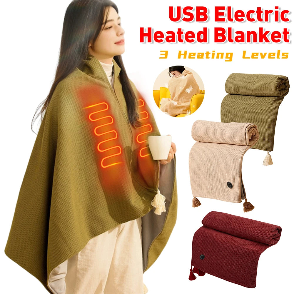 USB Heating Electric Blanket Wearable Towel Body Warmer Washable