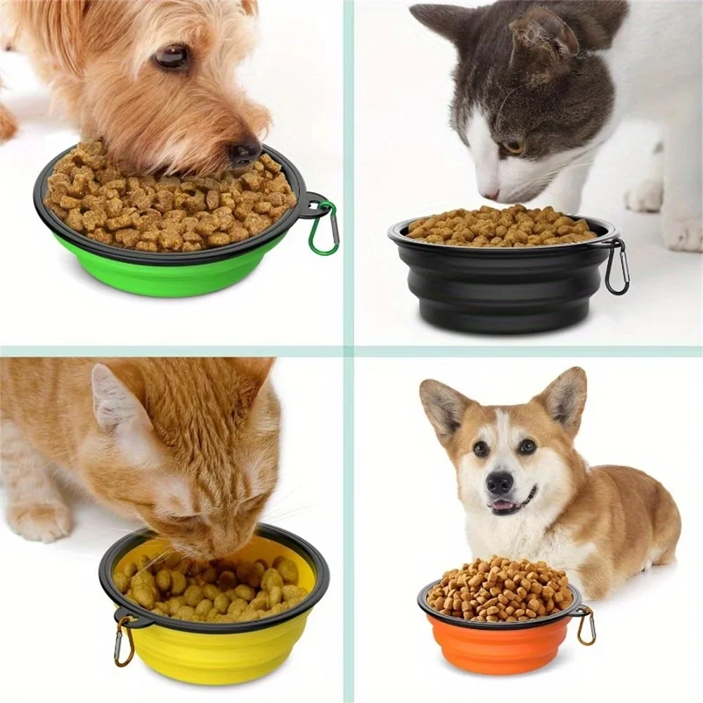 Dog Bowls Expandable Foldable Travel Pet Carabiners Durable Plastic Zpaxo