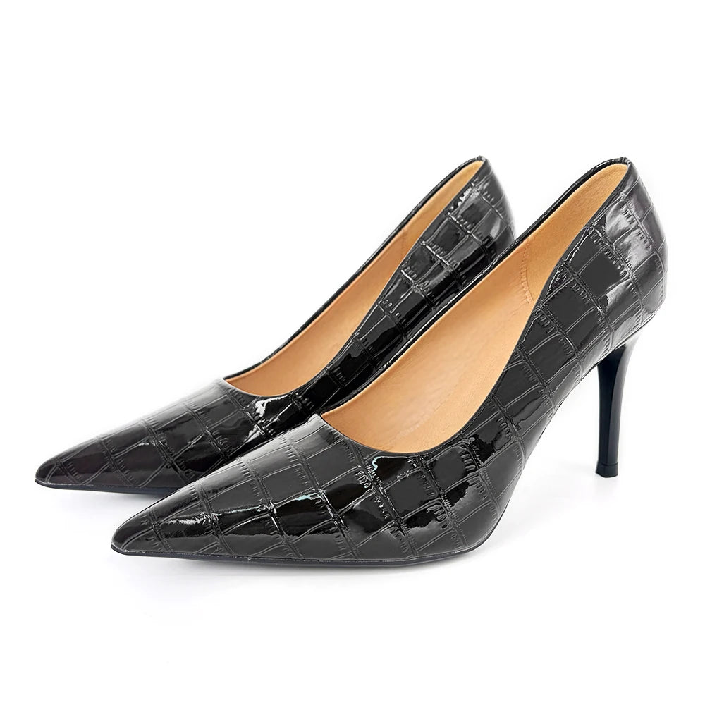 Women's Black Stiletto Pumps – Pointed Toe PU Leather Heels