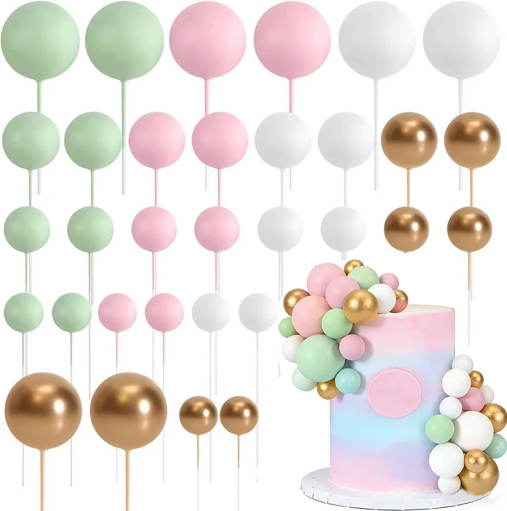 Ball Cake Toppers Colorful Pearl Decorations Birthday Wedding Baby Zpaxo pink green
