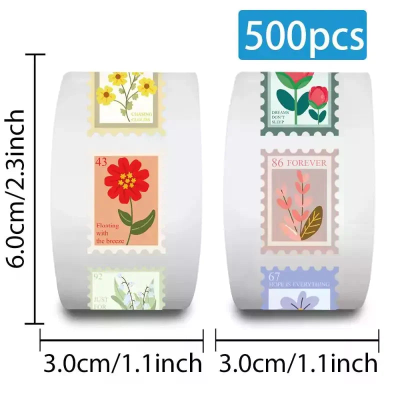 500Pcs Flower Stamps Roll Sticker Harajuku Cartoon Y2k Fashion Scrapbook Graffiti Cafe DIY Scrapbooking Phone Gifts Decals ﻿ Zpaxo