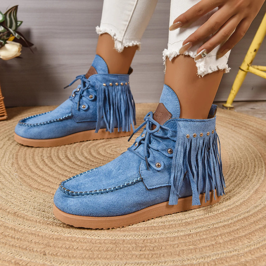 2025 New Women Ankle Boots Round Toe Snow Boots Ladies Retro Outdoor Casual Shoes Fringe Winter Comfortable Luxury Women Shoes Zpaxo