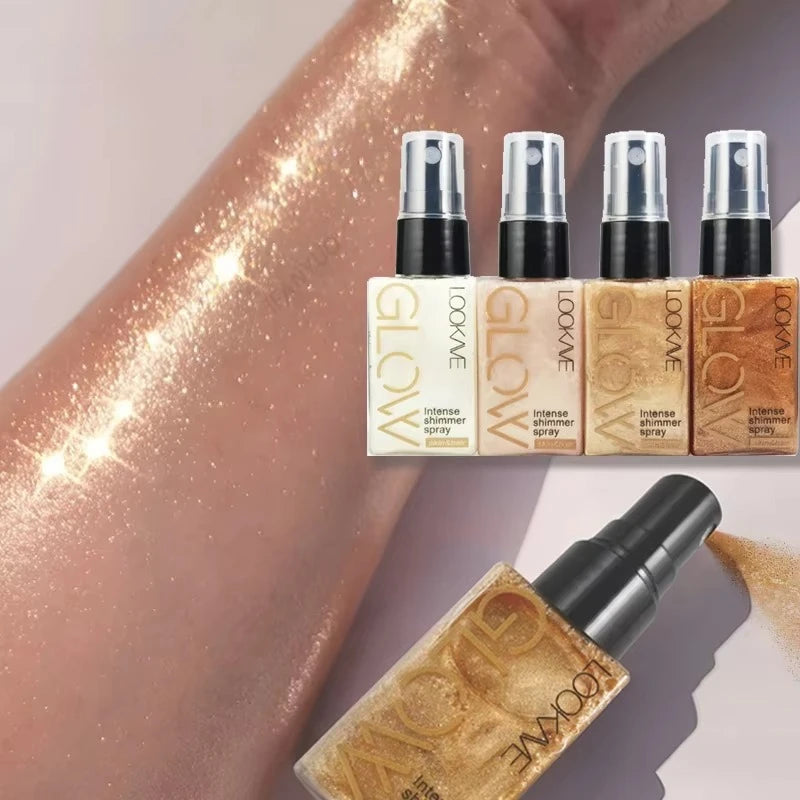 Pearlescent Glitter Spray Shimmer Oil Spray LongLasting Gold Bronze Contour Brightening for Face Body Sparkle Liquid Highlighter Zpaxo