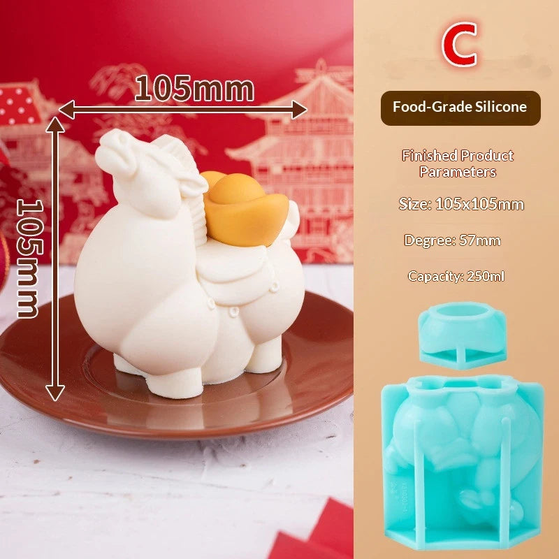 1Pcs Silicone Horse Mousse Mold Horse Year Chinese New Year Zodiac Milk Jelly Cake Dessert Baking Mold Food-Grade Heat-Resistant Zpaxo C
