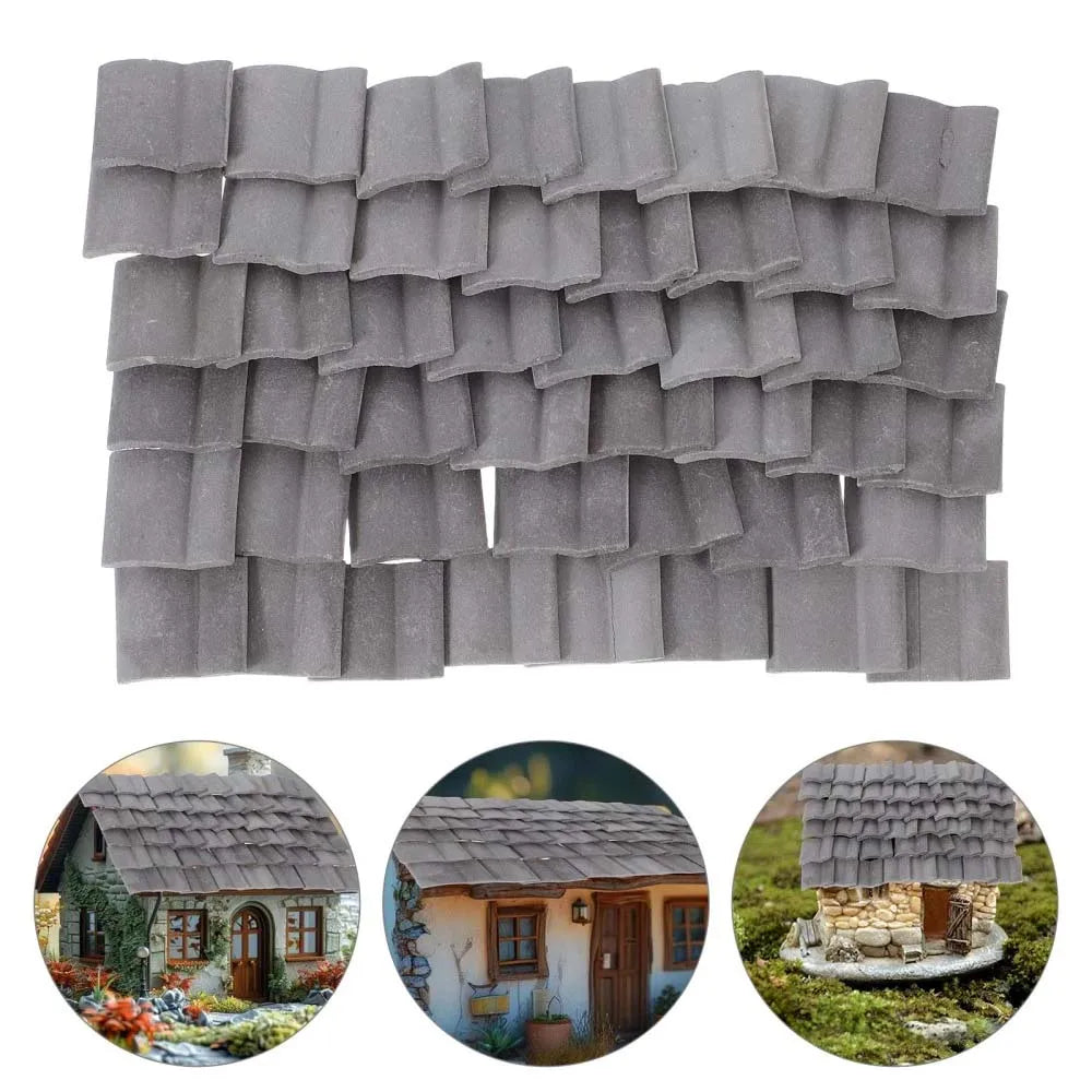 50/100pcs Mini Gray Roof Tile Model Building Clay Material,Micro Sculpture Landscape DIY Imitation Tile Model Garden Decoration Zpaxo 100pcs