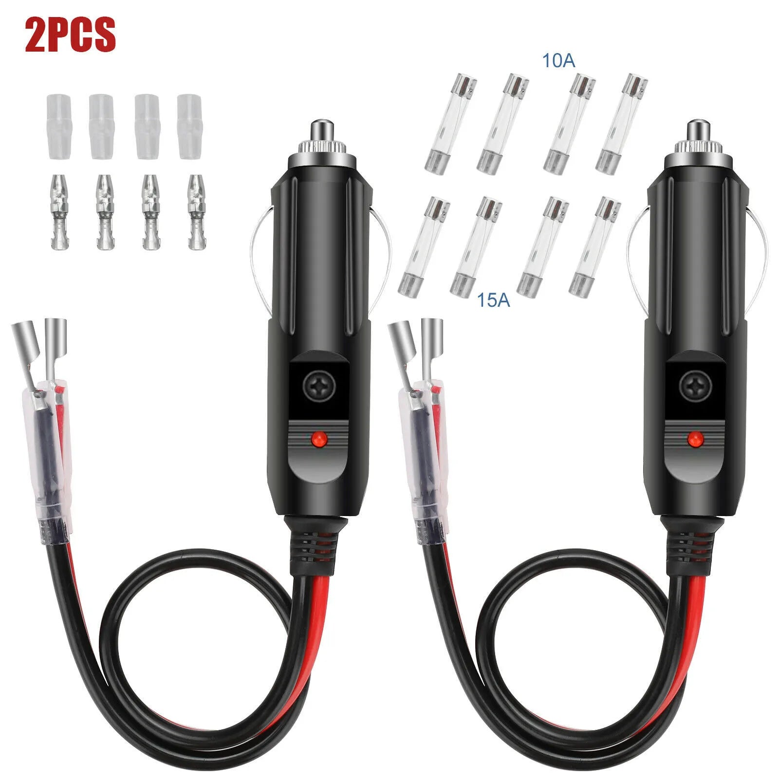 12V 15A Fused Car Cigarette Lighter Adapter Anti-slip Flat Spring