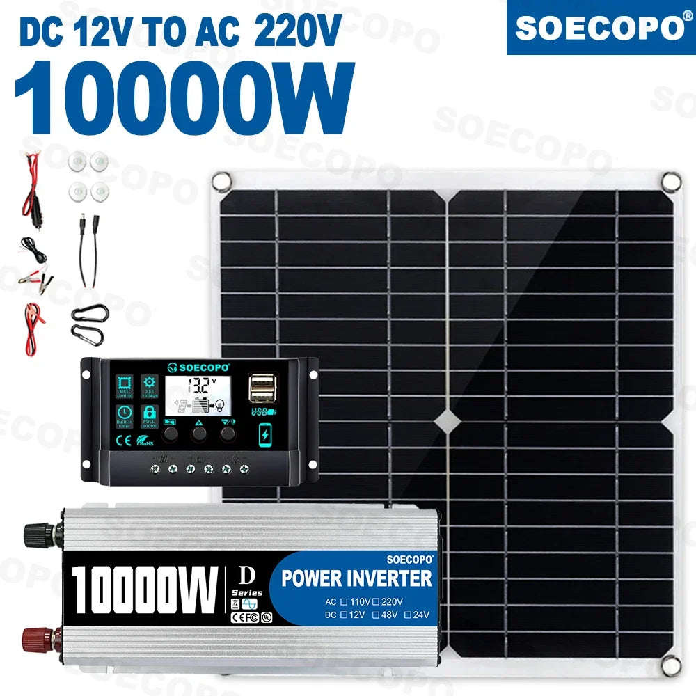 10000W Complete Solar Power 300W Panel 100A Controller Inverter 12V
