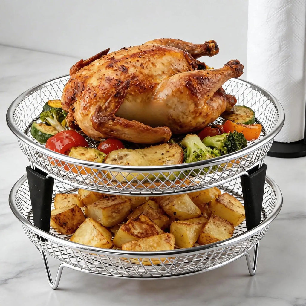 Air Fryer Tray Stainless Steel Stackable 2-Piece Rack Oven Broiling