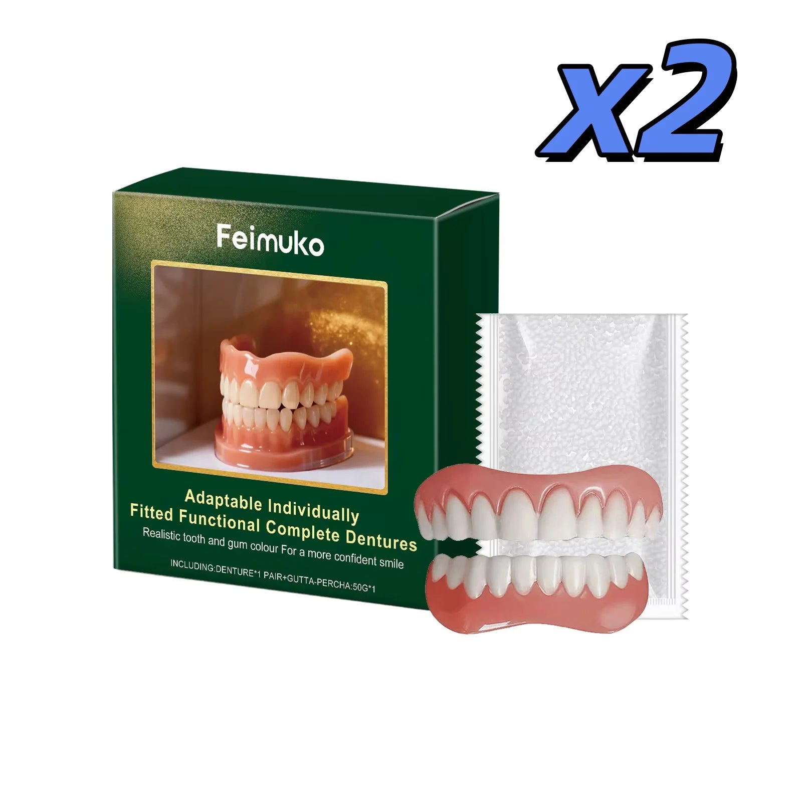 Silicone Denture Set – Temporary Fake Teeth Upper Lower Fit Temporary Denture Set Zpaxo 2set boxed