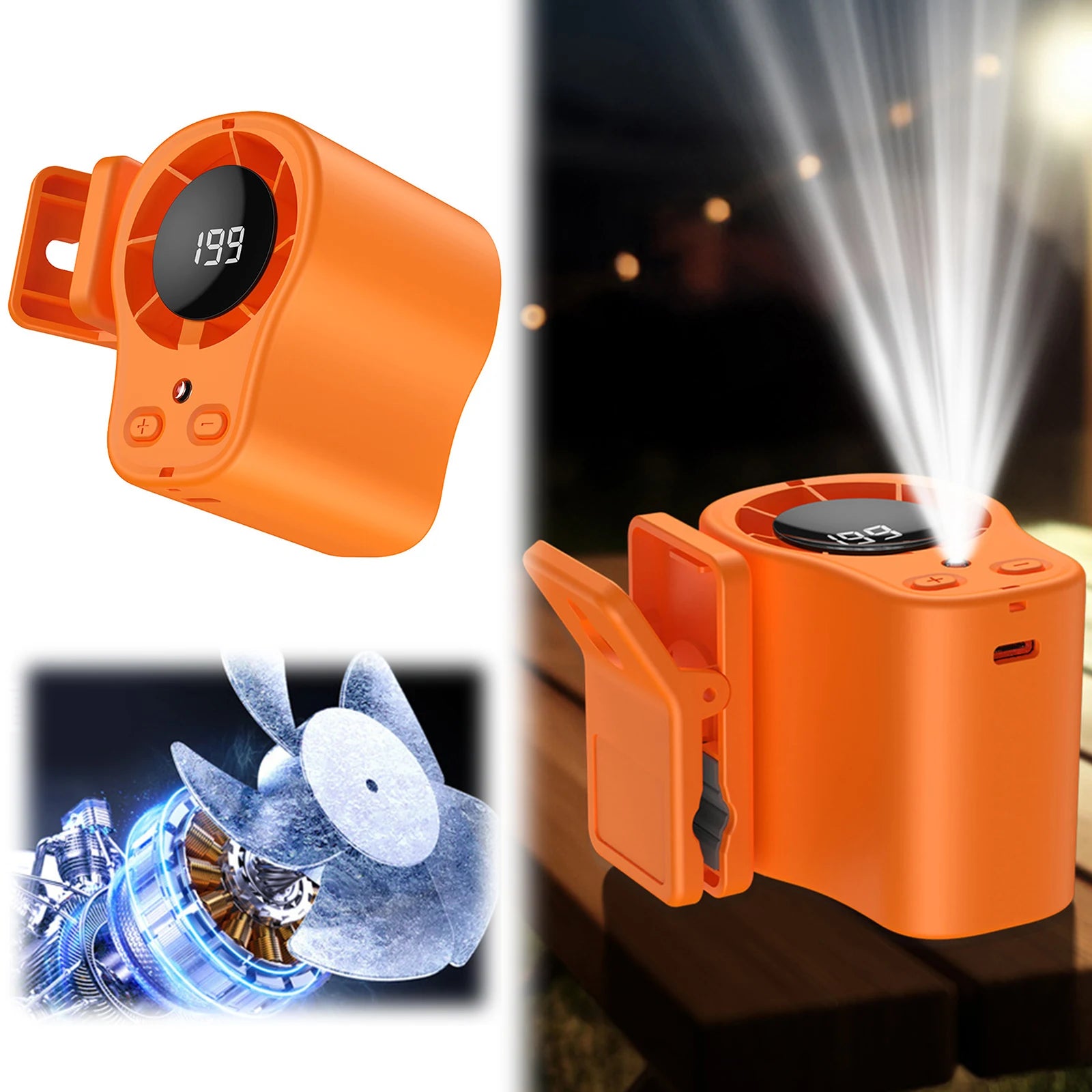 Car Clip on Fan Semi-Cooling Technology Rechargeable Wearable Belt Waist Fan LED Digital Display for Outdoor Work Camping Travel Zpaxo