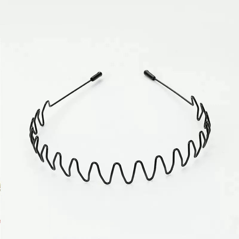 Unisex Black Elastic Non Slip Simple Metal Headbands Men Women Wavy